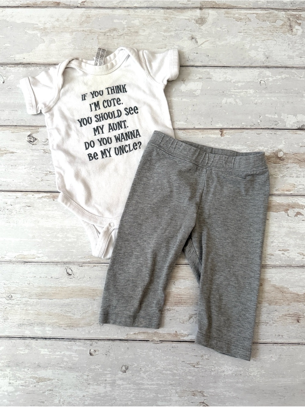 Unisex Baby 6m Outfit Set White 100% Cotton Bodysuit Gray Pants Rabbit Skins